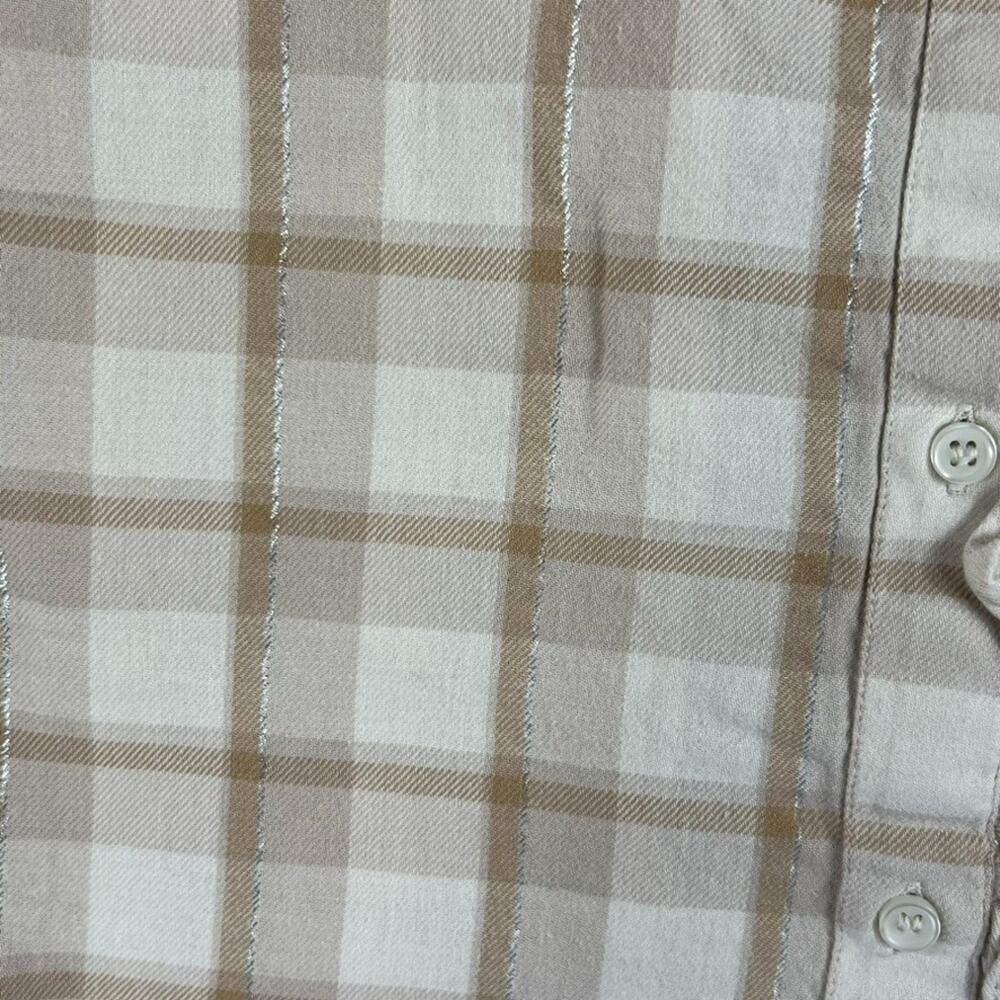 Gap Button Front Ruffle Top Women's Small Beige Plaid Half Sleeve Peasant - Picture 4 of 8